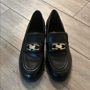 Leather Black Zara Loafers with Gold Hardware